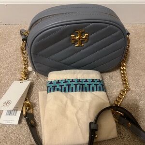 Tory Burch Kira Chevron small Camera Crossbody with Gold Hardware - Cloud Blue